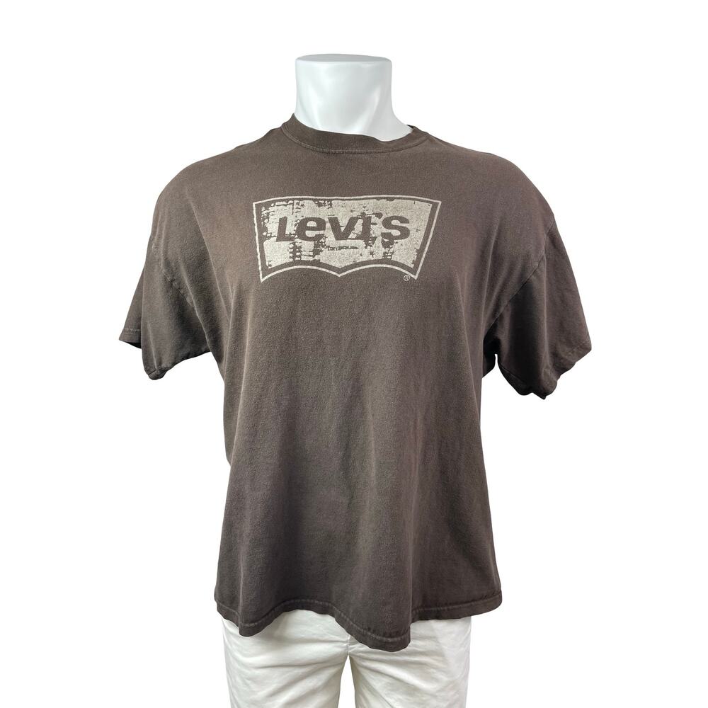Levi's Men's Brown Logo Short Sleeve Crew Neck Y2k Basic T Shirt Tee Top Size XL
